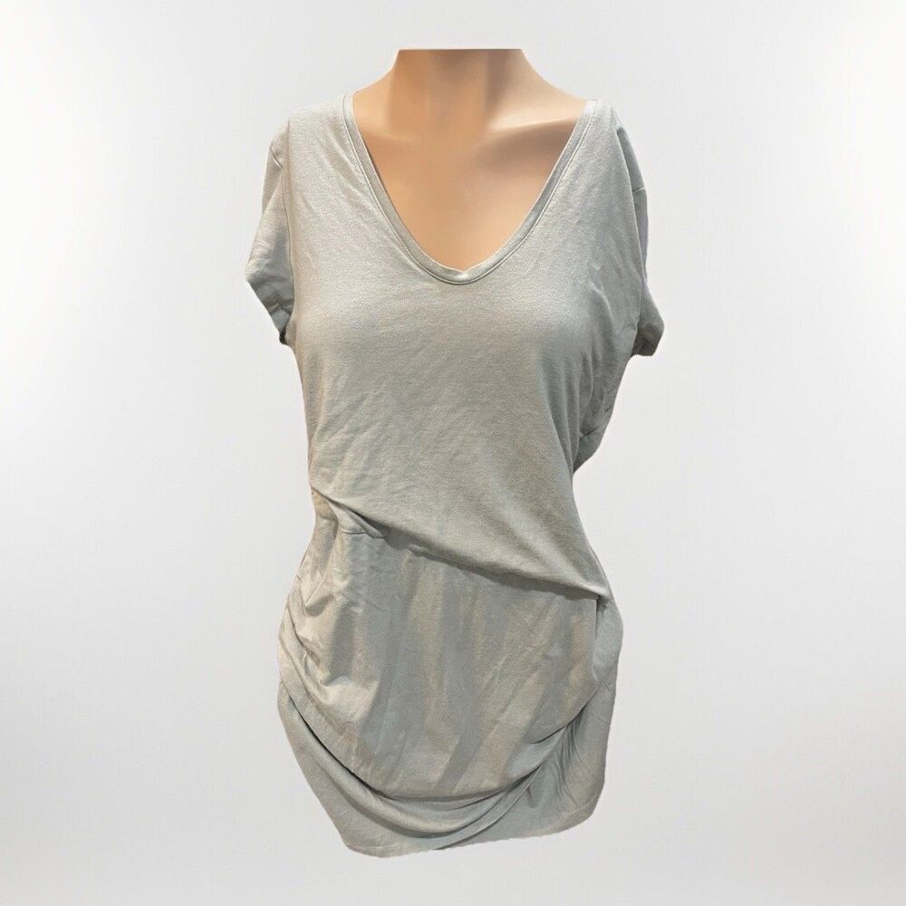 Athleta Central Dress Womens S Gray Tee Shirt V Neck Short Sleeve Ruched